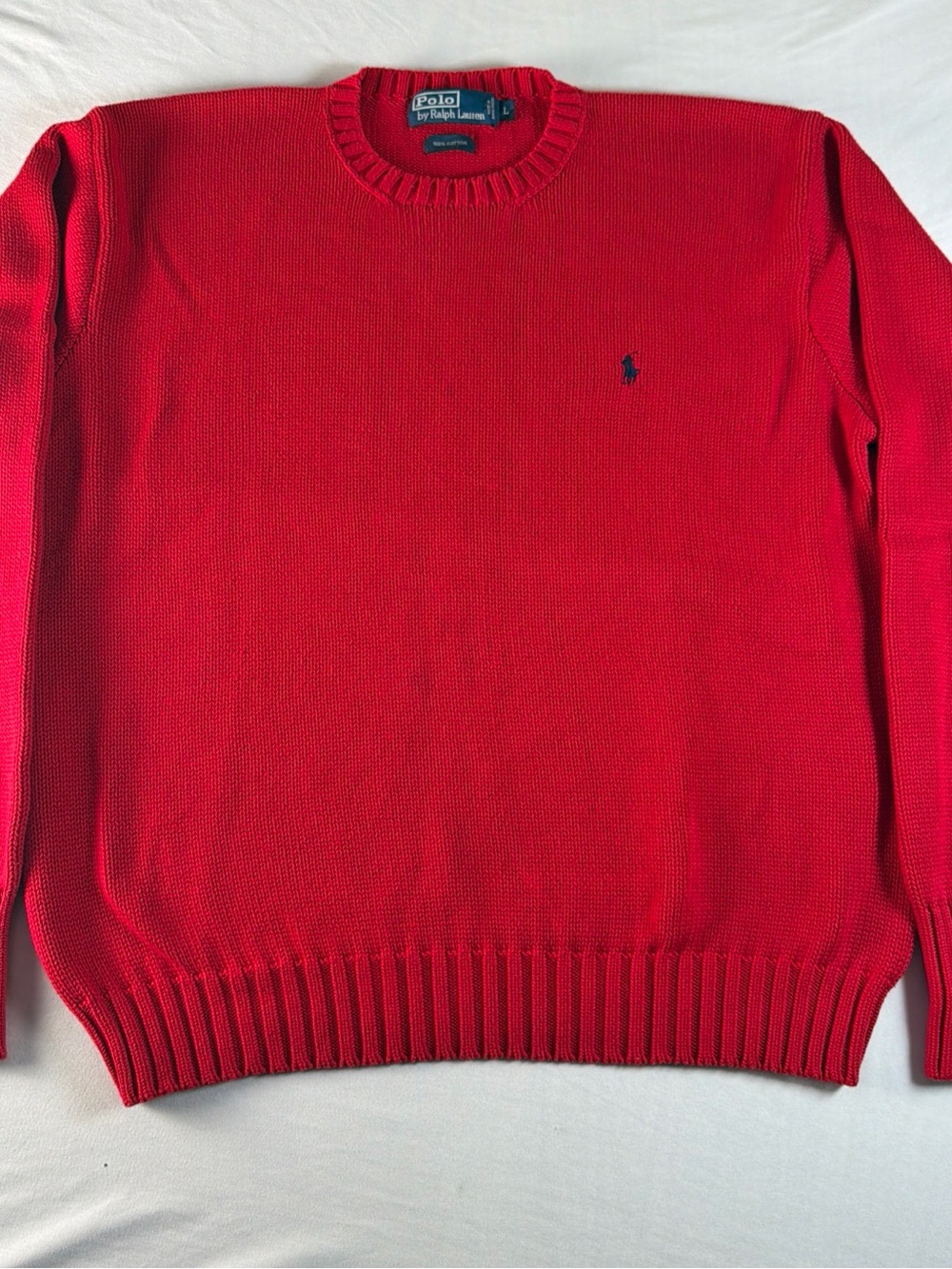 Ralph Lauren Red Crewneck Sweater with Navy Pony